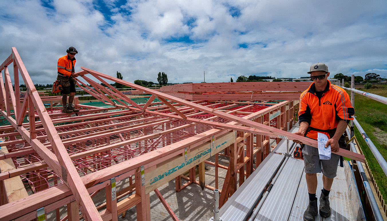 VIP Frames & Trusses timber frames being erected onsite by VIP Frames & Trusses workers