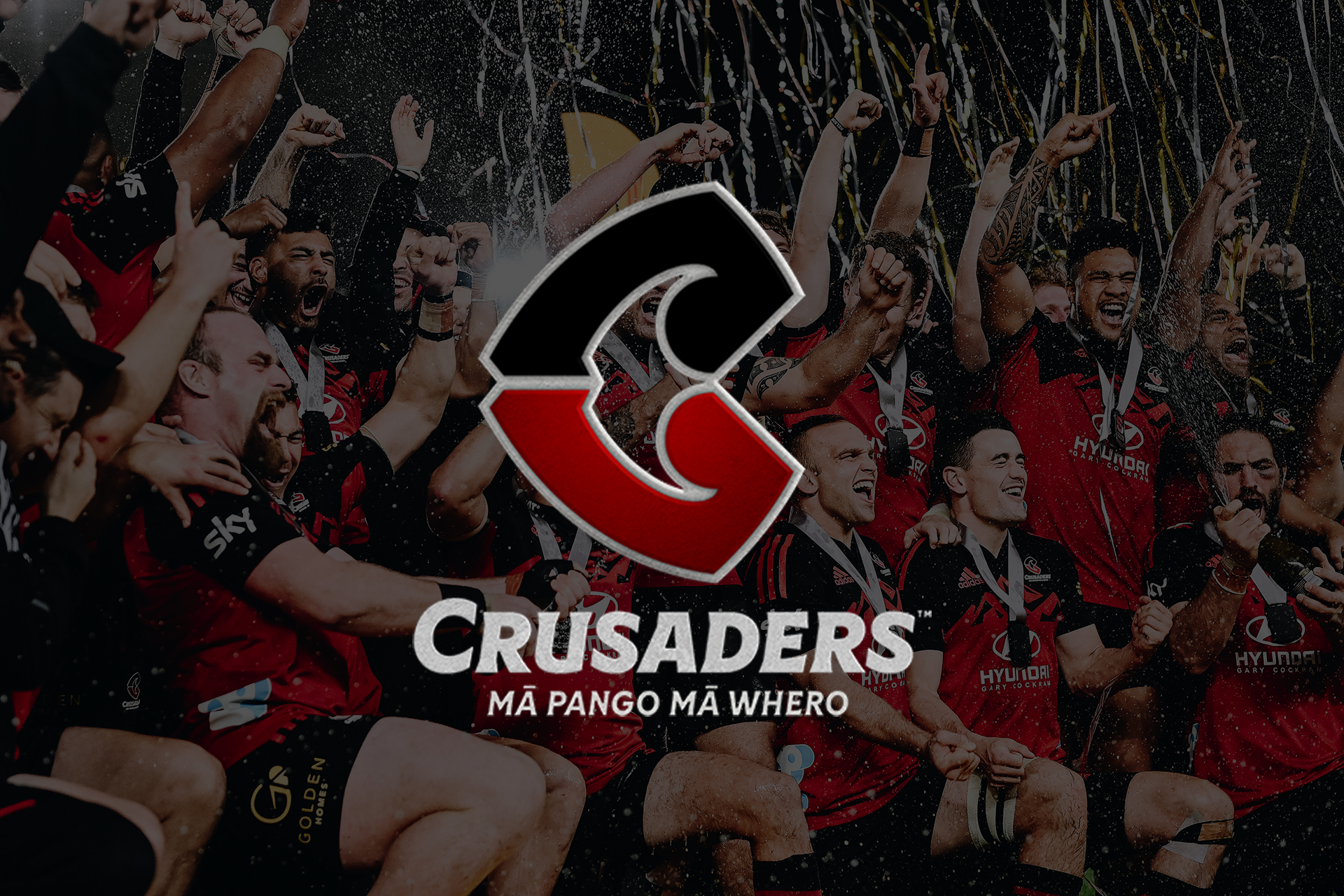 Crusaders logo overlayed on Crusaders team photo for VIP Frames and Trusses website